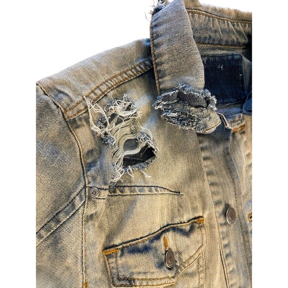 Upcycled Saint Pablo Patch Denim Jacket OOAK Distressed Bleached Street Grunge - Picture 7 of 16